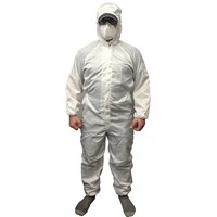 ProTool Coverall White Small Pinstriped with Hood Reusable Polyester Small